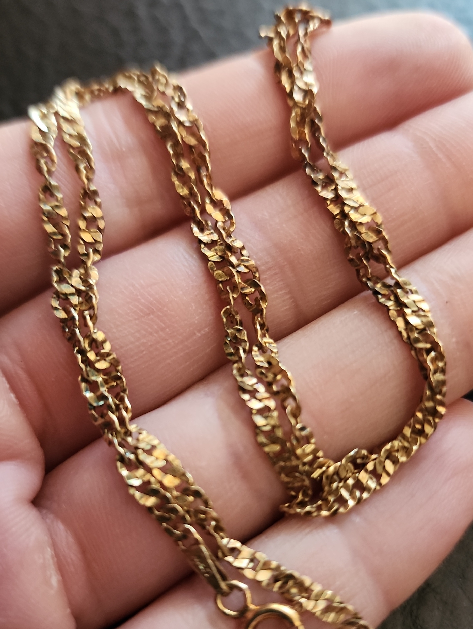 Vtg Gold Over Sterling Silver Flat Curb Chain Necklace - Women Jewelry